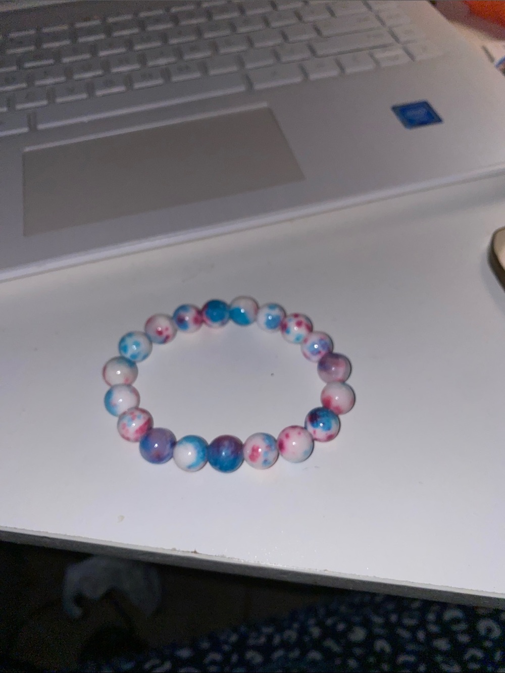 Beaded Stretch Bracelet in Pink, Blue & White